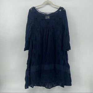 Holding Horses Crochet Lace Dress Textured Navy Blue Bohemian‎ Size S
